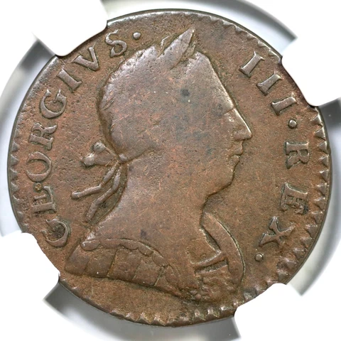 1776 V 6-76A NGC F 12 GEORGIVS Machin's Mills Half Penny Colonial Coin 1/2p Cover