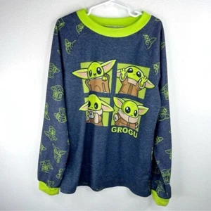 STAR WARS Boys Kids Navy Blue Fleece Like Long sleeve Grogu Neon Prints M (8-10) - Picture 1 of 3