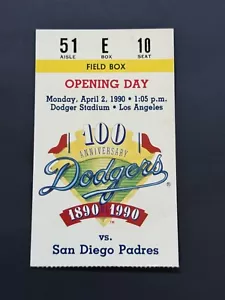 Biglietto Stub Opening Day Los Angeles Dodgers vs San Diego Padres 1990 2 aprile - Foto 1 di 3