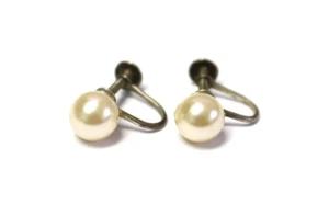 Vintage Sterling Silver Single Pearl Screw Back Earrings - Picture 1 of 6