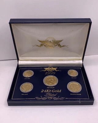 1999 24kt Gold Plated US Mint Proof 5 Coin Set w/ Case - Image 1 of 3