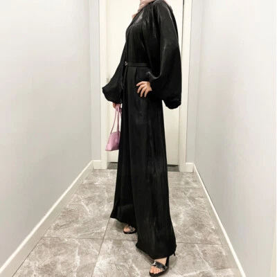 Dubai Lantern Sleeve Abaya Dress Elegant Party Gown Muslim Islamic Women Clothes - Image 1 of 4