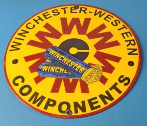 Vintage Winchester Porcelain Sign - Shot Gun Shells Western Components Gas Sign - Picture 1 of 15