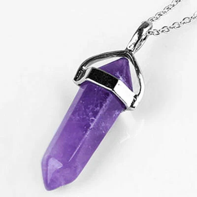 Amethyst Crystal Pendant Sterling Silver Necklace Rotatin Chakra Stone Point 925 - Image 1 of 4