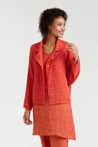 Relaxed FLAX brand Koi Raw Red Orange LINEN lightweight Jacket, size M - Picture 1 of 11
