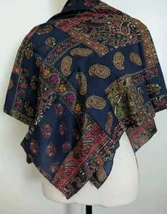 Vintage Harve Benard Square 34x34" Navy Blue Silk Parsley Floral Scarf - Picture 1 of 6