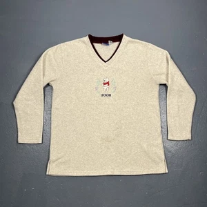 Vintage 90s Winnie The Pooh Fleece Sweatshirt Large Beige Fall Cute VTG - Picture 1 of 7