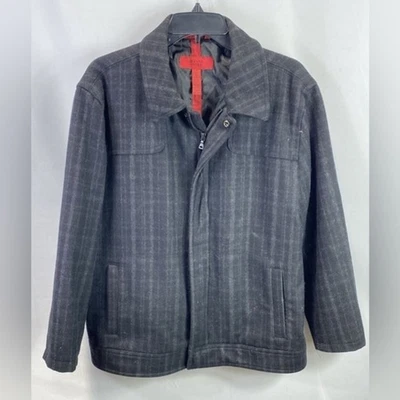 UEC Alfani Fitted Wool Black Gray Plaid Full Zip Collared Jacket Coat SZ XL - Image 1 of 4