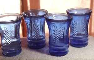 4 vasos vintage Maryland vidrio cobalto AZUL PLUMA 8 onzas alrededor de 1930 - Imagen 1 de 4