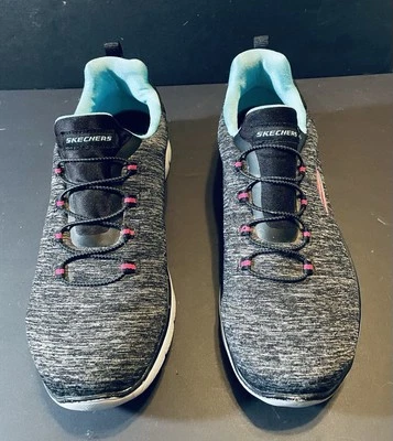 WOMENS SKECHERS MEMORY FOAM SLIP ON SNEAKERS TENNIS SHOES BLACK & GRAY SZ 8.5 - Image 1 of 4