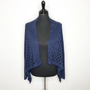 Milly navy blue open circle knit open drape front silk blend cardigan size Small - Picture 1 of 14