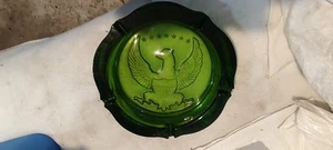 Vintage Indiana Tiara LARGE Green Glass Ashtray American Eagle Very Heavy 10" - Picture 1 of 14