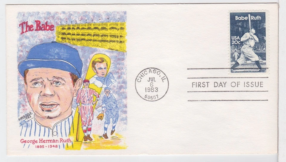TurtlesTradingPost- Babe Ruth  1983 #2046 FDC- Doris Gold Cachet - Image 1 of 1