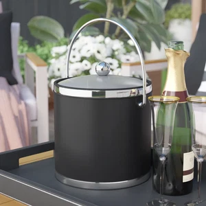 Cubo de hielo de plástico negro de 3 cuartos con tapa de mango cromado Lucite Barware NUEVO - Imagen 1 de 12