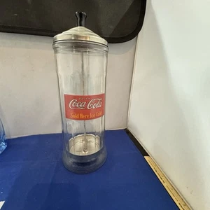 1993 Glass STRAW Dispenser COKE Coca Cola Heavy Vintage Retro Holder Jar Diner - Picture 1 of 7