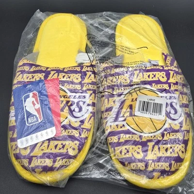 Los Angeles Lakers Slippers NBA Men’s Size Large Spellout Slides New  - Image 1 of 4
