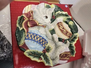 Fitz And Floyd KRISTMAS KITTY CANAPE PLATE Natale gattino gatto ornamento - Foto 1 di 4