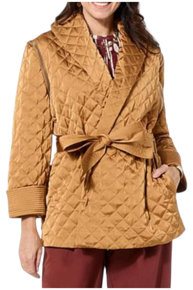 Jhoan Sebastian 灰色女式腰带绗缝夹克米色 — 第 1/1 张图片