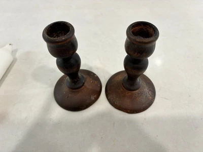 Vintage Rustic Candle Holders with Candles - Image 1 of 4