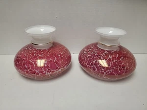 2) Vintage Cranberry Glass Gone With The Wind Hurricane Lampshade 5.75" - Picture 1 of 13