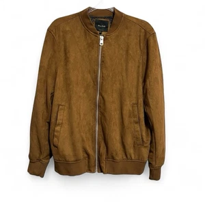Porter & Ash Brown Suede Feel Bomber Jacket Long Sleeve Full Zip Size L - Bild 1 von 6
