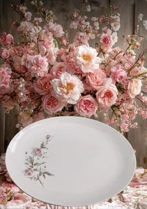 Vintage Fleischplatte Schale weiß Fleischplatte groß Silberrand Tablett Rose Landhaus NEU - Bild 1 von 3