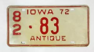 1972 Iowa Antikes Nummernschild passendes Set 82 83 - Bild 1 von 2