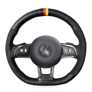 Cubierta de volante de coche de cuero gamuza cosida a mano para WV Golf 7 GTI Golf R MK - Imagen 1 de 8