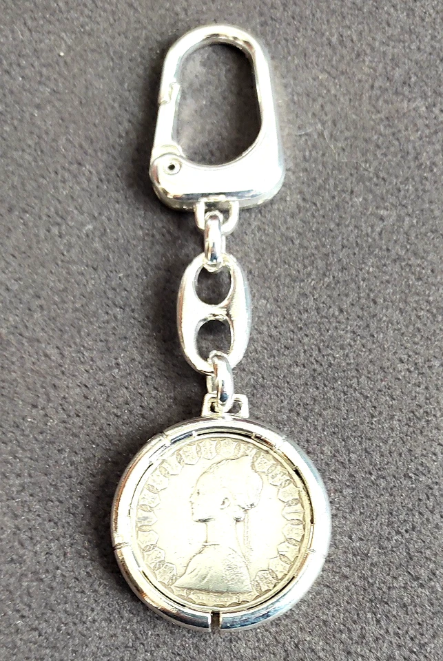 Portachiavi Placcato Argento Con Moneta Italia 500 Lire Argento Caravelle - Immagine 1 di 4