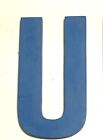 Vintage wood sign letter U, Painted blue