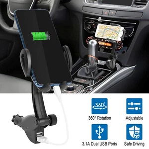 Dual USB Ports Car Charger W/ Cigarette Lighter Mount Holder For Cell Phone - Picture 1 of 11