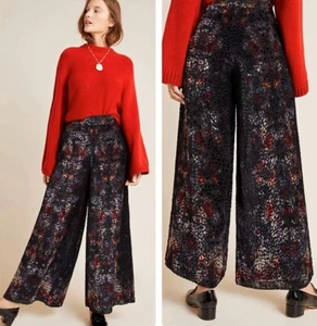 Anthropologie Kachel Women's Size 6 Leopard Velvet Burnout Wide Leg Print Pants - Picture 1 of 9