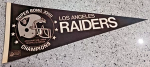 VINTAGE 1984 LOS ANGELES RAIDERS NFL FOOTBALL SUPER BOWL XVIII CHAMPIONS PENNANT - Picture 1 of 5
