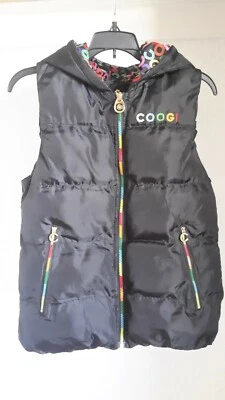 Coogi Womens Puffer Vest Sz Small Black Rainbow Spellout Full Zip Pockets EUC - Image 1 of 4