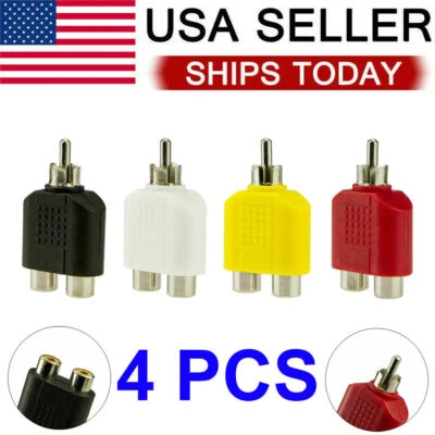 4x 1-Male to 2-Female Cable Adapter RCA Y Splitter AV Audio Video Plug Converter - Image 1 of 4