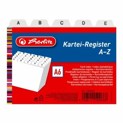 1x Herlitz A6 Karteiregister, Karteikartenregister, Leitregister A-Z in weiß