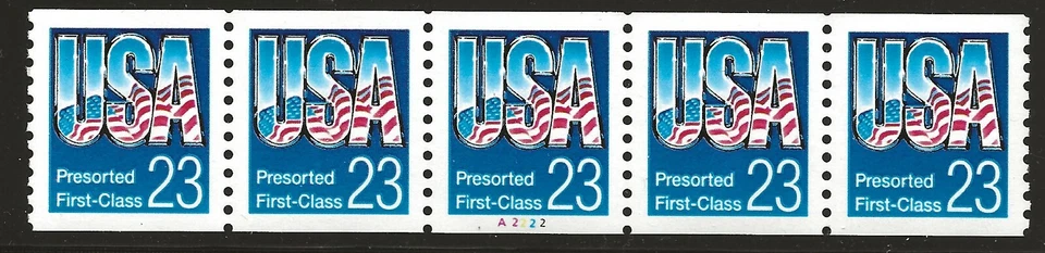 US Scott #2606, Plate #A2222 Coil of 5 1992 USA 23c VF MNH - Image 1 of 1