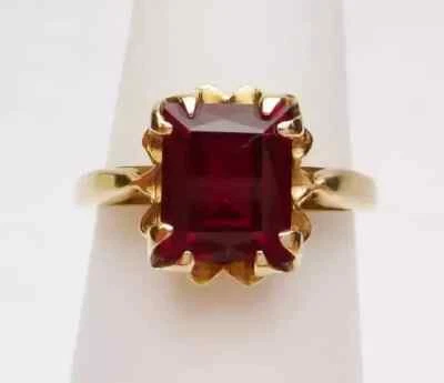 Emerald 2.40cts Lab Created Pink Ruby Solitaire Ring 14K Yellow Gold Plated  - Image 1 of 4
