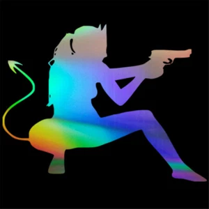 Girl With A Gun Sticker Car JDM Window Windscreen Bumper Laptop Door Vinyl Decal - Picture 1 of 13