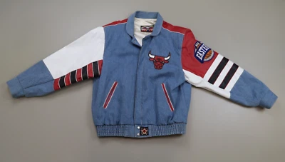 RARE JH Design Chicago Bulls Varsity Jacket M Denim Leather NBA Eastern Patch - Image 1 of 4