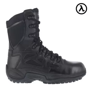 REEBOK WOMEN'S BLACK 8" STEALTH BOOT SIDE ZIP COMP TOE BOOTS RB874 - ALL SIZES - Picture 1 of 6