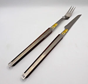 Vintage Kane Kutlery Stainless Steel Wood Fork Knife BBQ Carving Cutlery Set - Picture 1 of 10