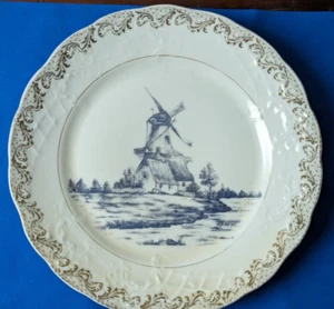Antique Rare Believed to be Delft Cabinet Plate Windmill Pattern Filigree Gildin - Picture 1 of 3