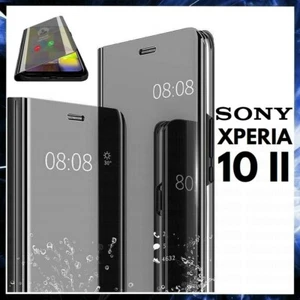 For SONY XPERIA 10 II CLEAR VIEW FLIP CASE SMART BOOK MIRROR LUXURY STAND COVER - Picture 1 of 11