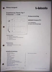 Einbauanleitung Webasto Calefacción Termo Top T Nissan Primera P11 1,6l 16V 1997 - Imagen 1 de 1