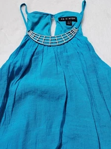 Vestido AS U WISH Talla L Junior Nuevo con etiquetas $44 Turquesa Estilo Caftán Escote Elegante - Imagen 1 de 9