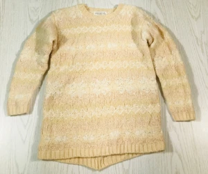 Vintage Jones New York Wool Mohair Sweater Small Beige Striped Heavyweight 90s - Picture 1 of 7