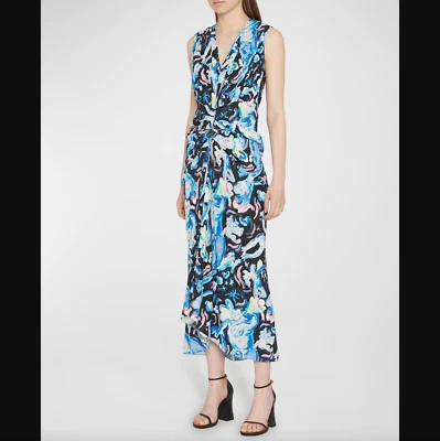 $2550 Marni Blue Abstract Floral Ruched Maxi High-Low Dress size IT 40/4 - Image 1 of 4