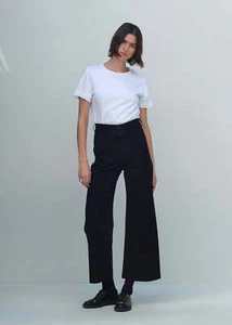 JESSE KAMM $400 Sailor Black High Waist Organic Cotton Wide Leg Trouser Pant 10 - Picture 1 of 5