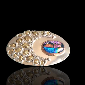 Modernist Brutalist Mixed Metal Colored Art Glass Belt Buckle Copper #10 - Picture 1 of 5